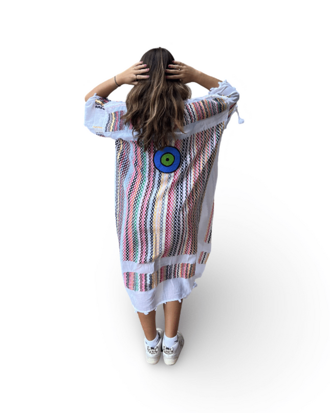 Hand-Painted Multi-Colored Kaftan with Evil Eye