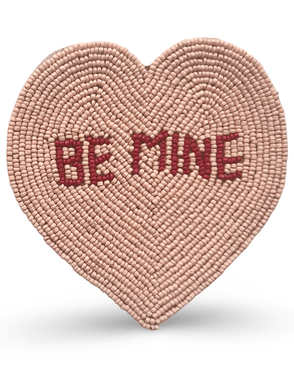Heart Shaped Pink Beaded Coaster with Be Mine
