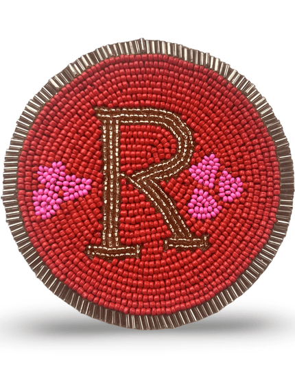Red Beaded Coaster with Gold R