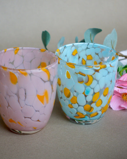 Pink and Light Blue Blown Glass Tumblers