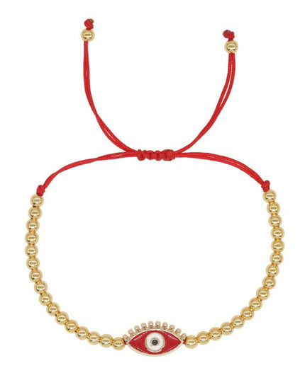 Gold Beaded Adjustable Red Evil Eye Bracelet