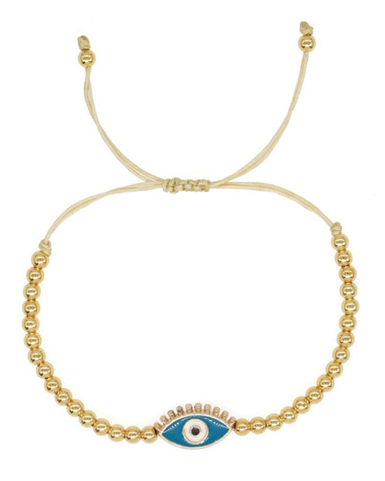 Gold Beaded Adjustable Turquoise Evil Eye Bracelet