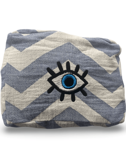 Blue and White Embroidered Evil Eye Cosmetic Pouch