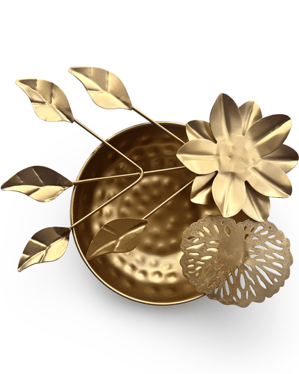 Hammered Gold Bowls with Flower Accents