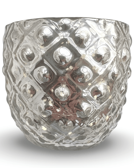 Silver Hand-Painted Glass Candle Holder with Intricate Pattern