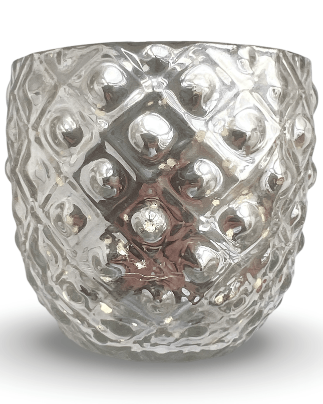 Silver Hand-Painted Glass Candle Holder with Intricate Pattern