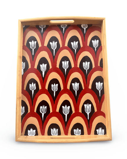 Hand Painted Burgundy Floral Design Tray