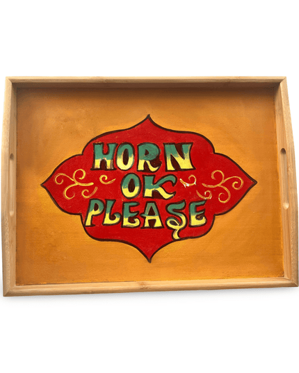 Hand Painted Horn OK Please Wooden Tray
