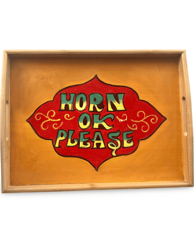 Hand Painted Horn OK Please Wooden Tray