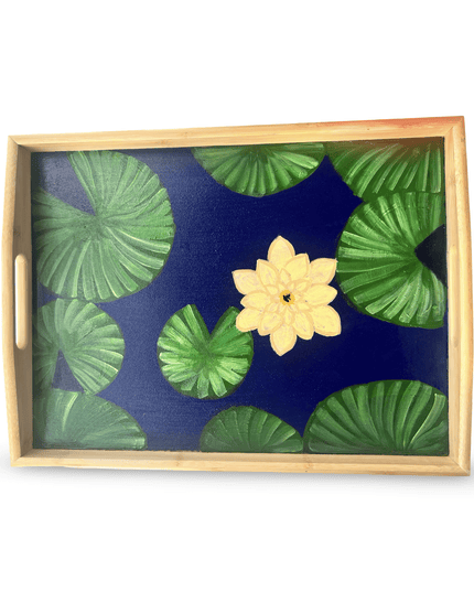 Hand Painted Wooden Tray with Yellow Water Lily