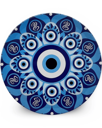 Blue Aluminum Evil Eye Coaster with Cork Base
