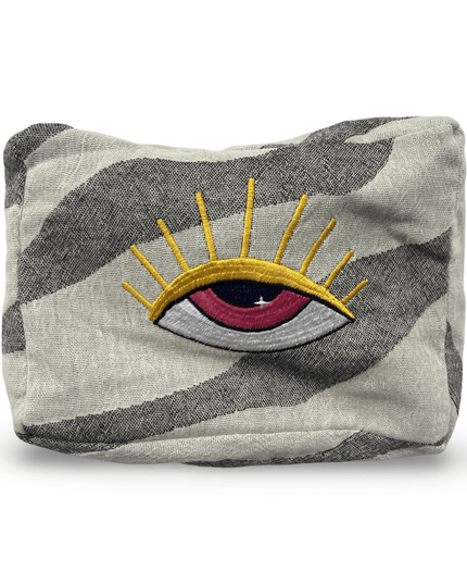 Gray Cosmetic Pouch with Evil Eye Nazar Embroidery