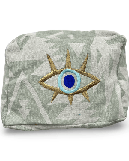 Green Evil Eye Nazar Embroidered Cosmetic Pouch