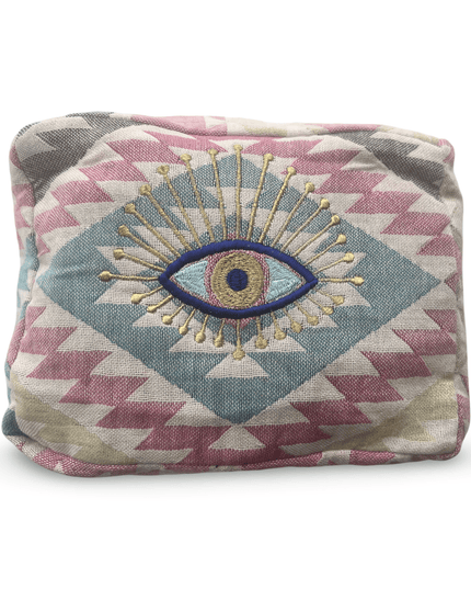 Multi-Colored Embroidered Evil Eye Cosmetic Pouch