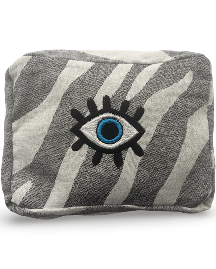 Gray Cosmetic Pouch with Evil Eye Nazar Embroidery