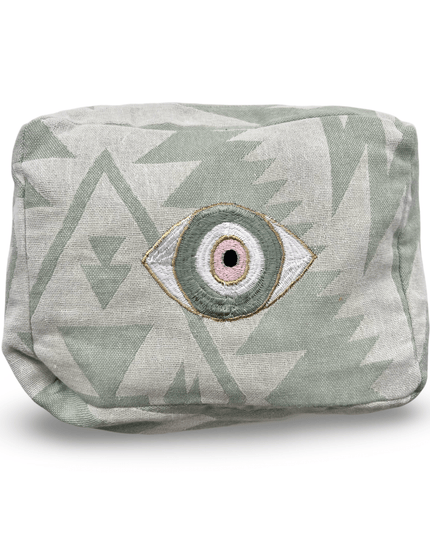 Green Evil Eye Nazar Embroidered Cosmetic Pouch