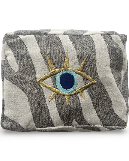 Gray Cosmetic Pouch with Evil Eye Nazar Embroidery