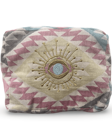 Multi-Colored Embroidered Evil Eye Cosmetic Pouch