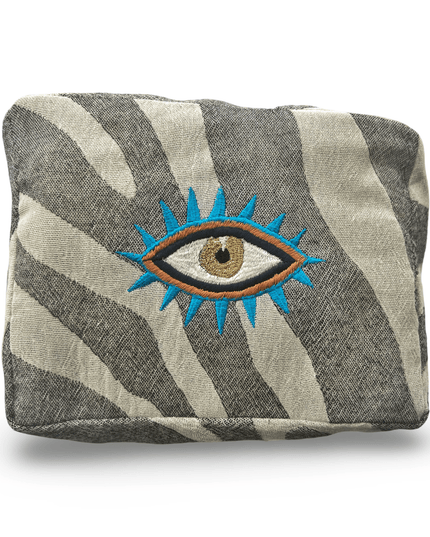 Gray Cosmetic Pouch with Evil Eye Nazar Embroidery