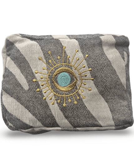 Gray Cosmetic Pouch with Evil Eye Nazar Embroidery