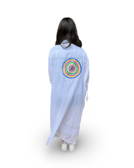 Hand-Painted White Kaftan with Colorful Circles