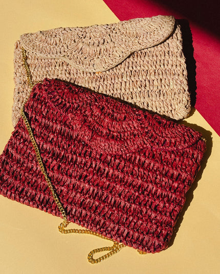 Two Woven Raffia handbags, One Red And One Beige
