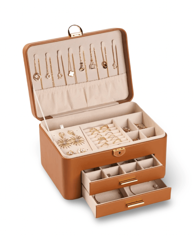 Brown PU Leather Jewelry Box with Key