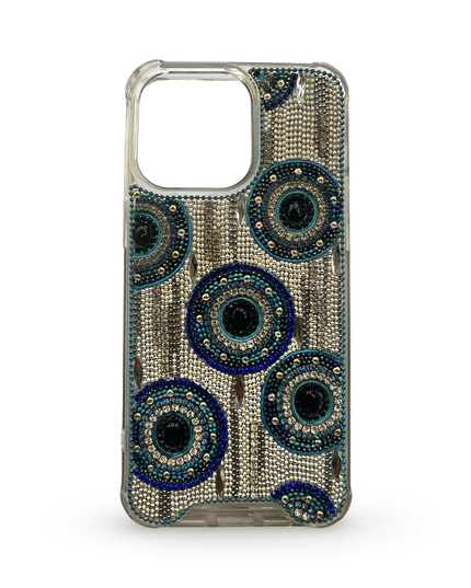 Embellished Iphone 15 ProMax Phone Case Accessory Silver Blue Evil Eye