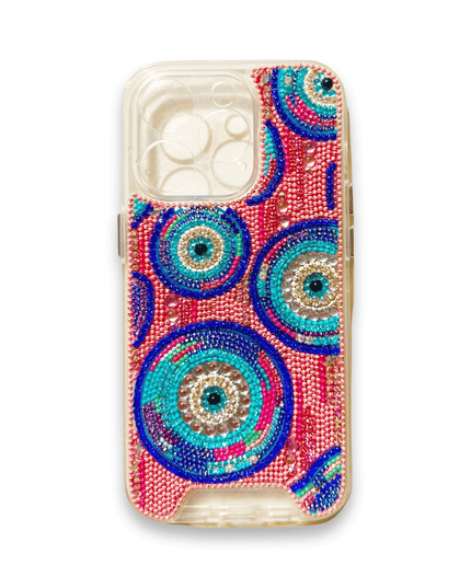 Embellished Iphone 14/15 Pro Phone Case Accessory Pink Blue Evil Eye