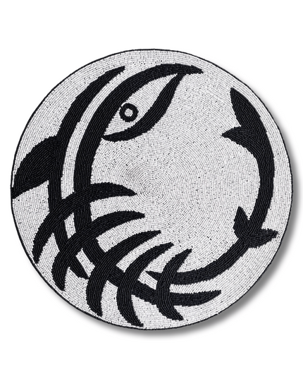 Beaded Black White Round Abstract Placemat