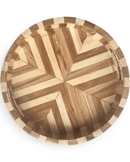 Round Wooden Lines Pattern Tray