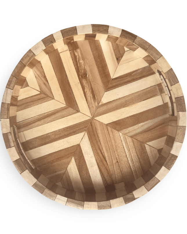 Round Wooden Lines Pattern Tray