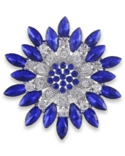 Blue Silver Flower Rhinestone Brooch