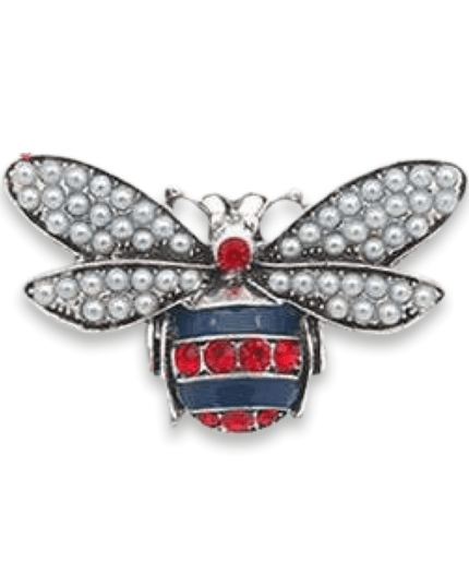 Black Red Pearl Bee Rhinestone Brooch