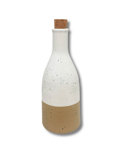 White Beige Ceramic Bottle with Cork
