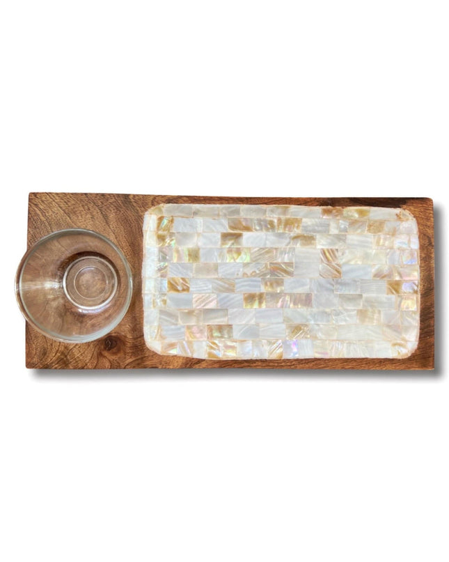 Wooden Mother of Pearl Tray with Bowl