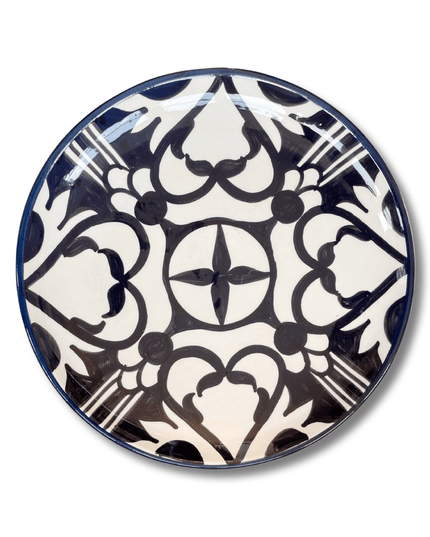 Handpainted Ceramic Black White Geometric Dinner Plate
