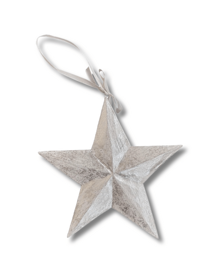Silver Wooden Handcarved Star Christmas Ornament