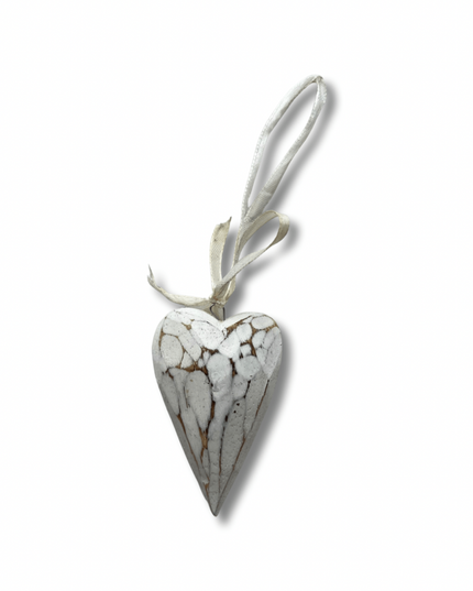 White Wood Carved Heart Christmas Tree Ornament