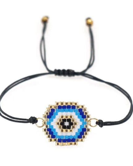 Black Beaded Bracelet With Blue And White Evil Eye