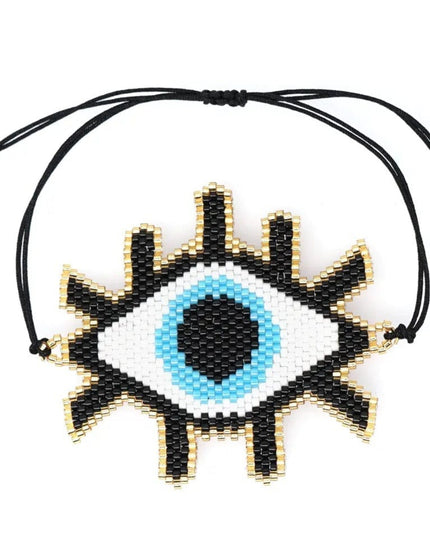 Black Beaded Bracelet With Evil Eye