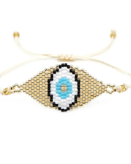 Gold Beaded Bracelet With Gold Evil Eye