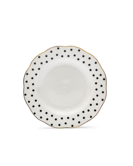 Bone China White Black Polka-Dot Dessert Plate Gold Border