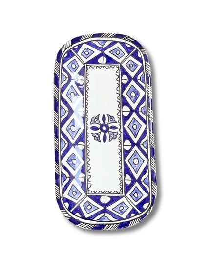 Handpainted Ceramic Blue White Geometric Serving Platter