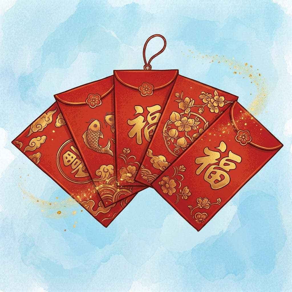 Red lai see envelope etiquette illustration for Hong Kong Chinese New Year