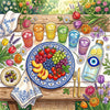 Colorful spring table setting illustration with festive glassware
