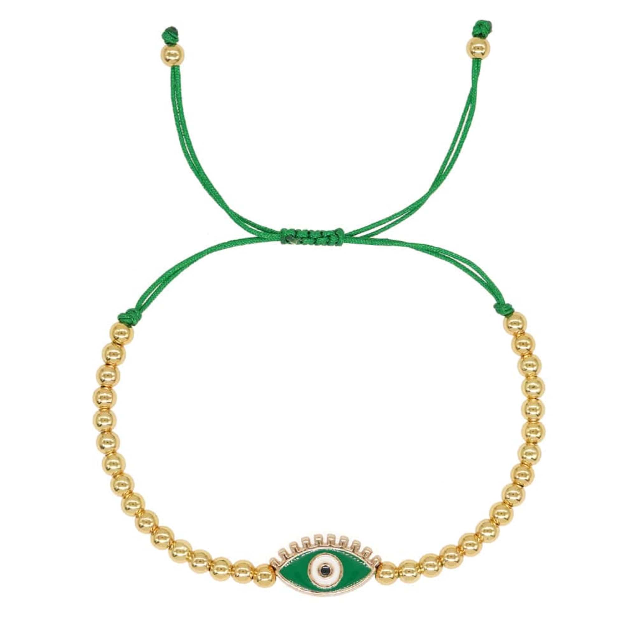 Beaded evil eye rakhi bracelet in green
