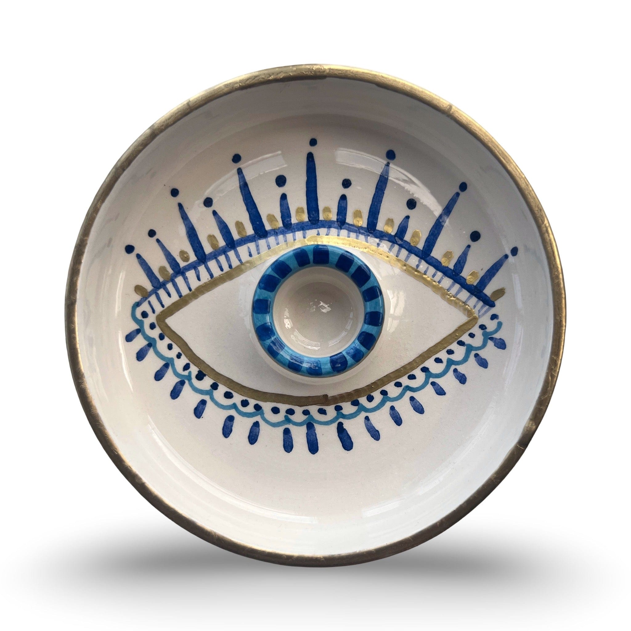 Hand-painted evil eye ceramic palo santo holder from Jordan