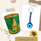 Secret Santa gifts: evil eye keychain, Noel and Payal candle holders and beaded bracelet