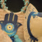 Casa Duniya's Straw Beach Bag with Wooden Hand-Painted Hamsa Evil Eye and Matching Hand-Painted Hat